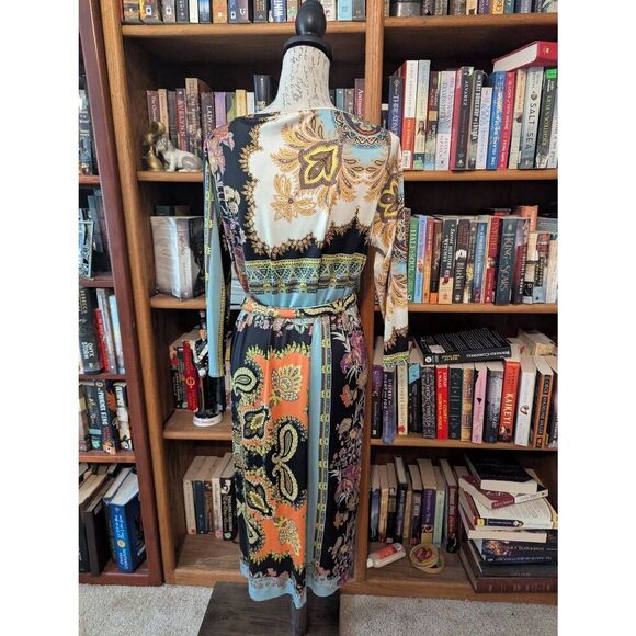 Etro Milano Women's Size 44 Black Silk Multi Printed Jersey Midi Dress Italy - Picture 2 of 9
